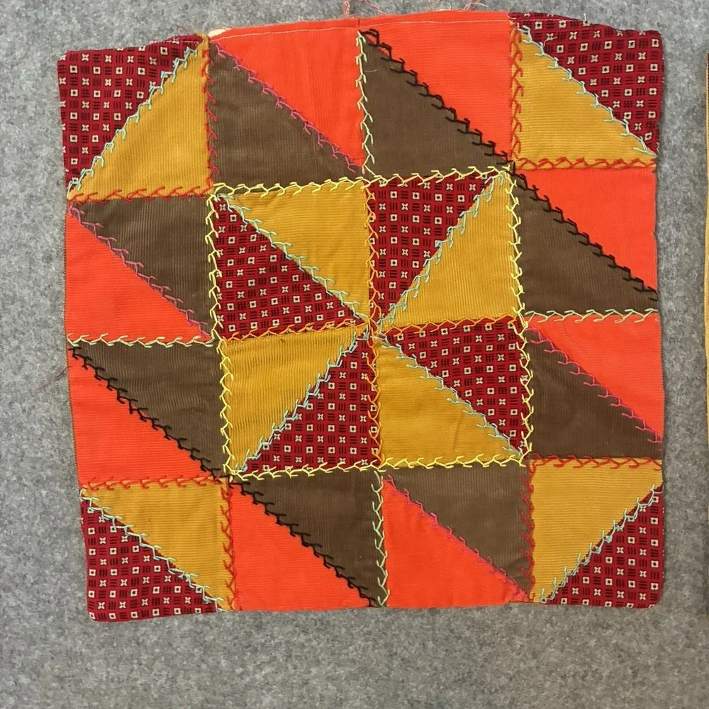Vintage Crazy Quilt Patchwork Pillow Sham Cover Throw Set Cottagecore Top Boho